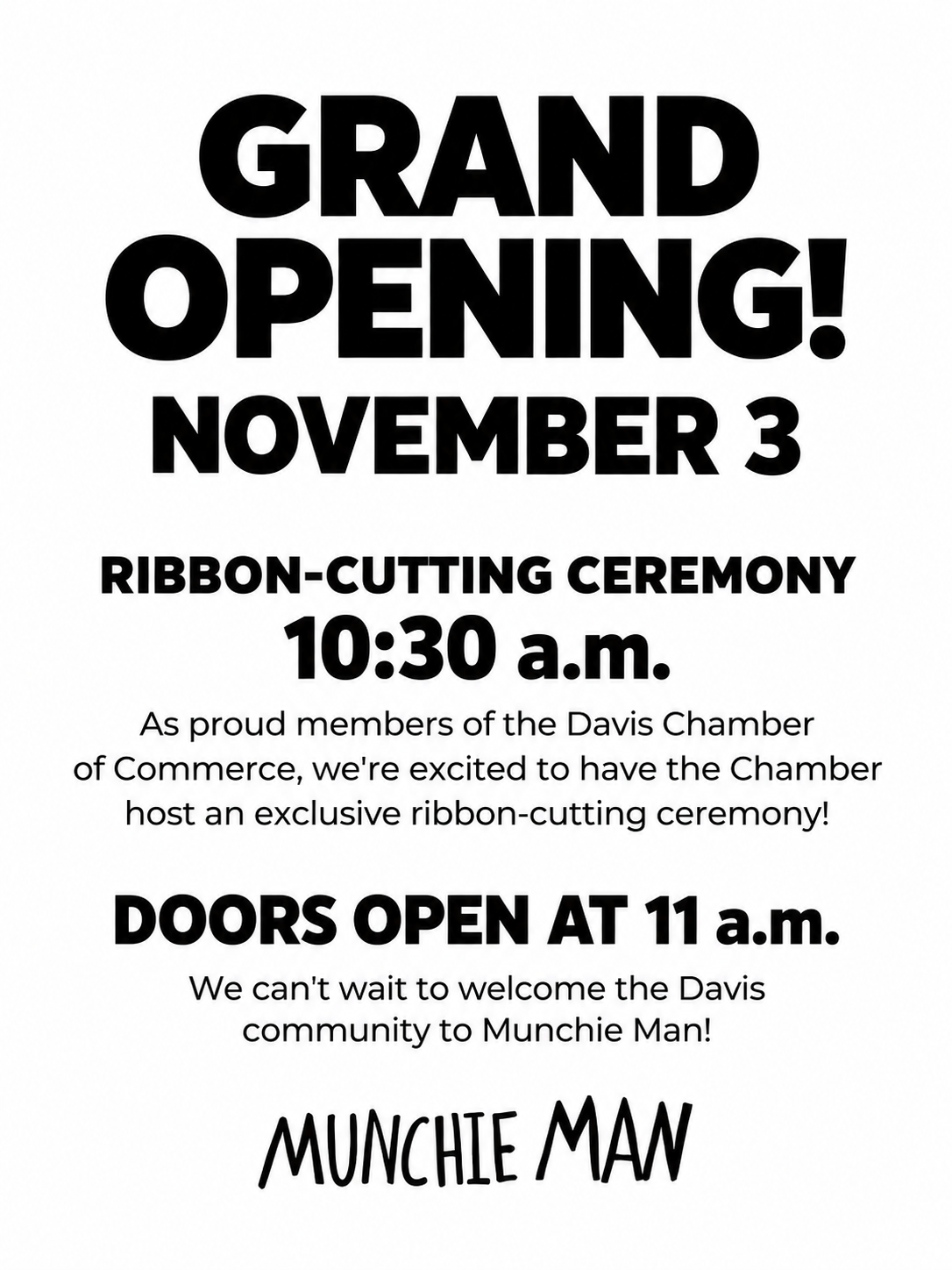 Munchie Man Grand Opening November 3 in Davis, California